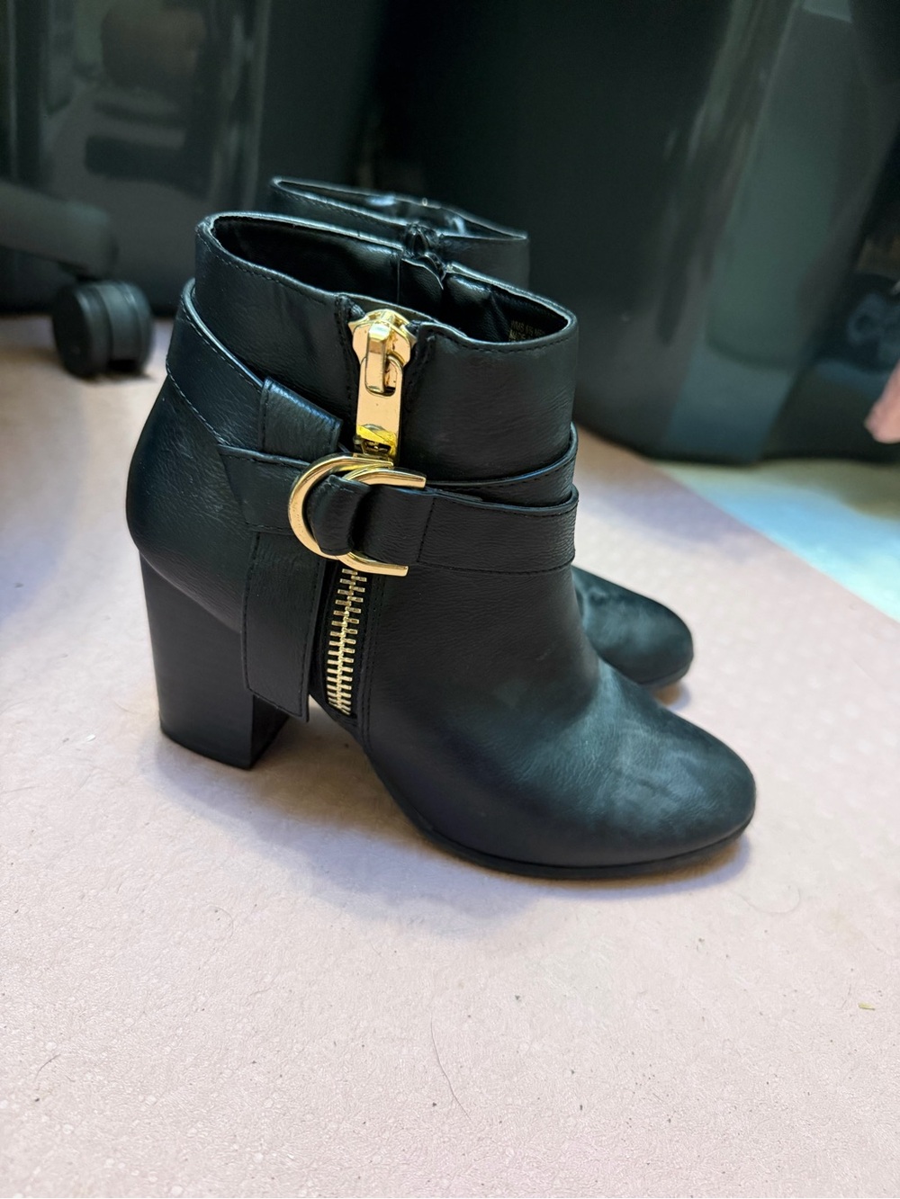 Kohl's Black Ankle Booties with Gold Hardware